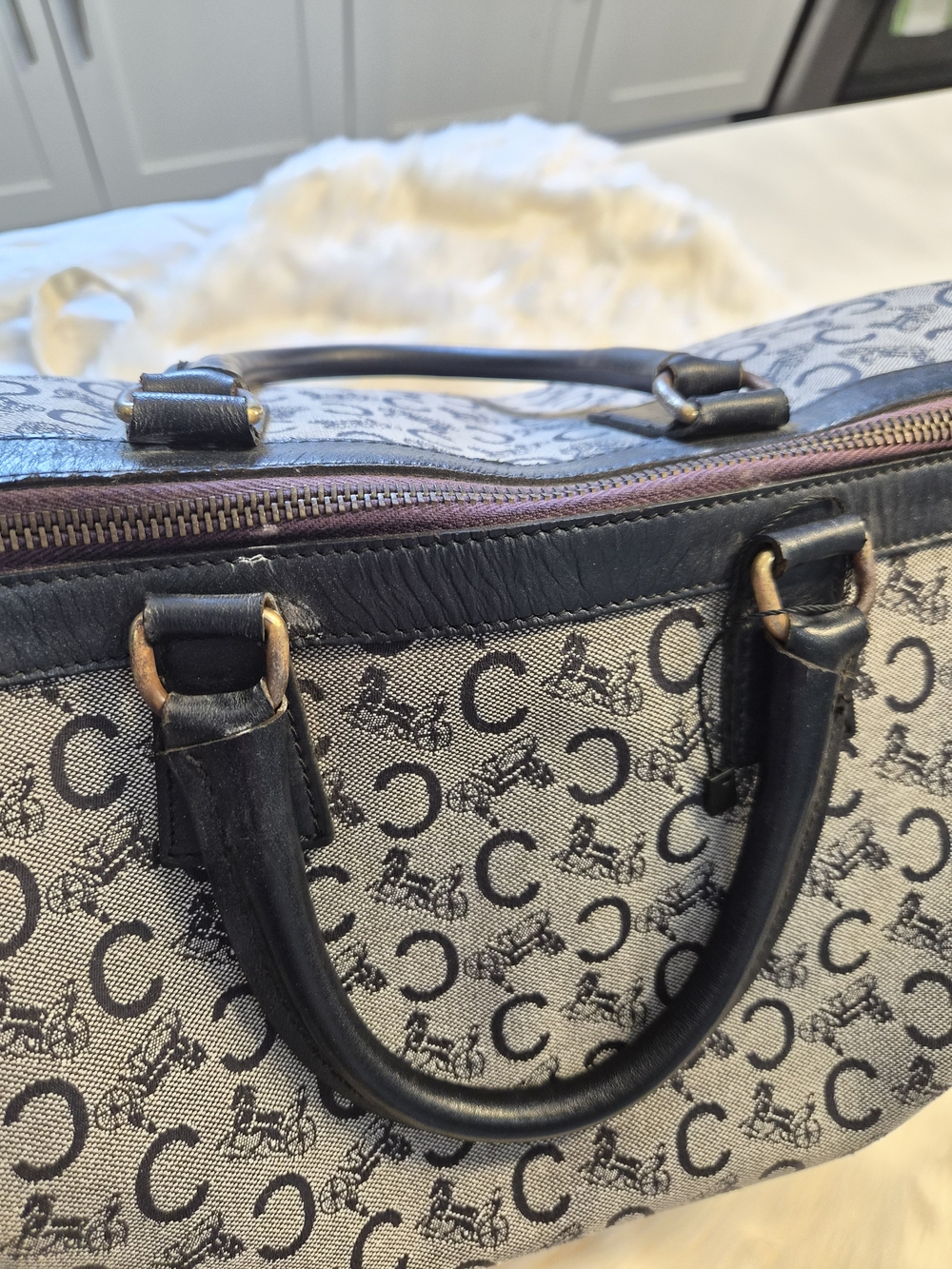 Celine Cream & Black Monogram Travel Duffle - Picture 6 of 14